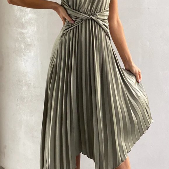 Billy J Cali One Shoulder Midi Dress, Olive, Small - Picture 7 of 7